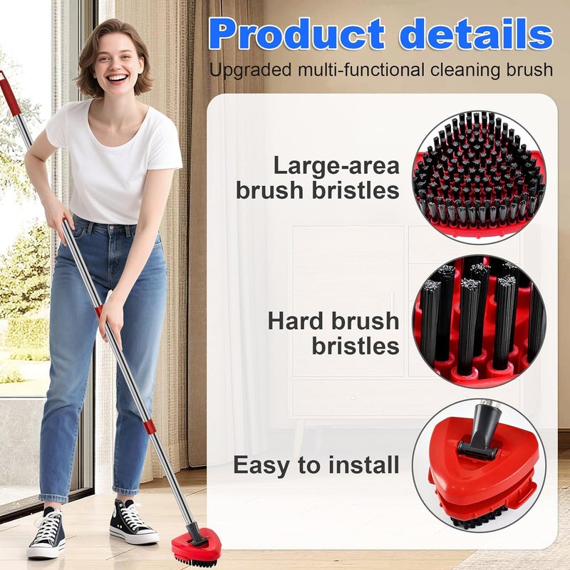 GFRED 4-Section Stainless Steel Spin Mop Handles, Mop Base & Upgrade Scrub Brush Combo for Ocedar EasyWring RinseClean 2 Tank System, Mop Handle Mop Base & Brush Set for O Cedar, Universal Thin Screw Joints - Image 4